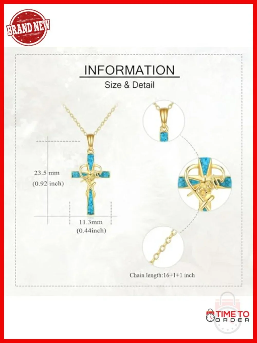 14K Solid Gold Cross Pendant Necklace with Turquoise Faith Jewelry
